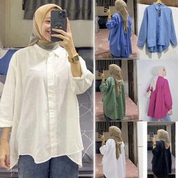 Ethnic Clothing Women Eid Muslim Tops Single Breasted Button Blouses Cardigan Loose Casual Kaftan Retro Dubai Solid Long Sleeve Spliced