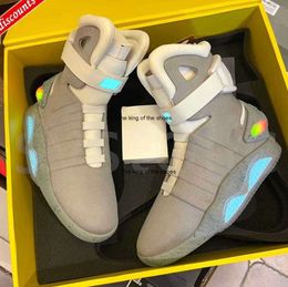 OG TOP Automatic Laces Air Mag Sneakers Marty Mcflys Led Outdoor Shoes Man Back To The Future Glow In Dark Gray Mags With