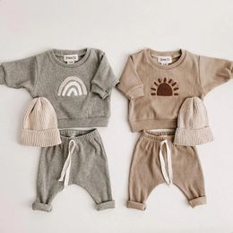 Fashion Kids Clothes Set Toddler Baby Boy Girl Pattern Casual Tops Child Loose Trousers 2pcs Designer Clothing Outfit 240131