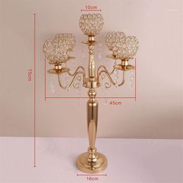 Party Decoration 10pcs 75cm Tall Table Centerpiece Acrylic Gold 5 Arms Crystal Wedding Candelabra Candle Holder Supply2386