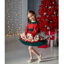 Girl Dresses FOCUSNORM 1-6Y Toddler Kids Girls Christmas Dress Long Sleeve Peter Pan Collar Plaid Print Ruffles Mesh Tutu Party