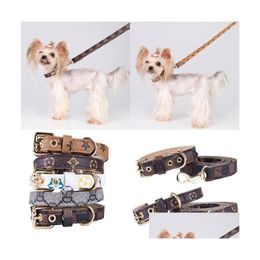 Dog Collars & Leashes 5Styles Adjustable Pu Leather Pet Collars Fashion Letters Print Old Flowers Leashes For Cat Dog Necklace Durable Dhctq