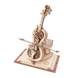 Decorative Figurines 3D Wooden Puzzle Magic Cello Mechanical Music Box Moveable Stem Funny Creative Toys For Child Girls AMK63