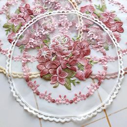 Table Mats Round Mesh Lace Rose Flower Embroidery Place Mat Pad Cloth Cup Doily Dining Placemat Wedding Christmas Kitchen