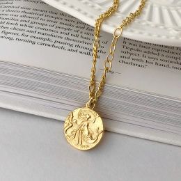 Necklaces 18K Gold Plating Authentic 925 Sterling silver relievo Mermaid personality Coin pendant Twist Rope Chain necklace Charms CYG007