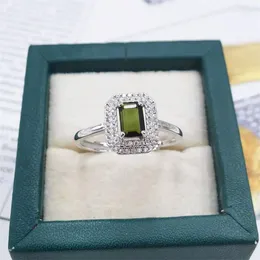 Cluster Rings Test Selling S925 Sterling Silver White Gold Natural Green Tourmaline Stone 4 6mm Ring Lady Gift