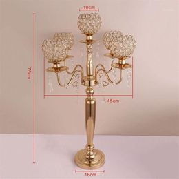 Party Decoration 10pcs 75cm Tall Table Centerpiece Acrylic Gold 5 Arms Crystal Wedding Candelabra Candle Holder Supply227d