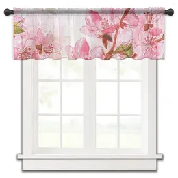 Curtain Brown Wood Door Green Pot Red Flowers Small Window Tulle Sheer Short Bedroom Living Room Home Decor Voile Drapes