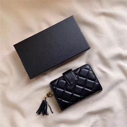 Luxury Womens purse Designer Wallet Mini Coin Small Black Lambskin wallets Pink Purses Quilted Tassel Diamond Pattern Card Holders Sacoche Pouches 15x10cm