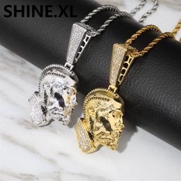 OIPSEY HUSSLE Men's Skull Pendant Necklace Iced Out Gold Chain Gold Silver Cubic Zirconia Hip hop Rock Jewelry285M