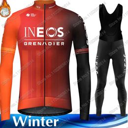 Winter INEOS Grenadier Team Cycling Jersey Set Thermal Fleece Clothing Long Sleeve Road Pants Bib Bike Suit MTB Maillot 240202