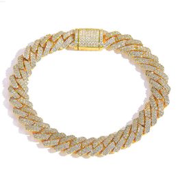 New Trend Hiphop Cubic Zirconia Aaa Pave Cuban Chain Bracelet 10mm Brass Copper 14k Gold Platinum Plated Shinny Cuba Chain