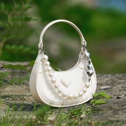 Evening Bags TOUTOU Luxury Designer Crescent Bag with Pearl Chain Decoration Exquisite and Stylish Handbag Christmas Bags for Girlfriends