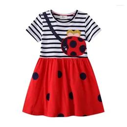 Girl Dresses Jumping Metres Arrival Ladybug Embroidery Children's Princess Girls Stripe Selling Kids Baby Frocks