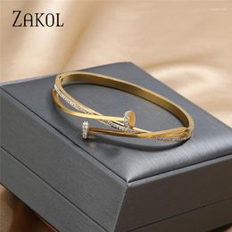Bangle ZAKOL Fashion Nail Winding Zircon For Women Geometric Multi Layer Cross Bracelets Creative Party Jewellery