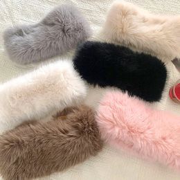 Winter Thick Faux Rabbit Hair Circle Russian Hat Female Fluffy Headband Furry Ring Scarves Warm Wide Headdress Ski Hat Accessory 240127