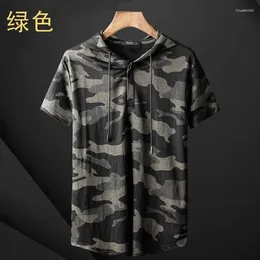 Men's T Shirts Summer Hooded Short Sleeve T-shirt Fashion Camo Print Personalised Sweater Thin Sports Half