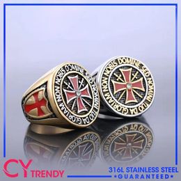 Cluster Rings Gold Plated Cross Knights Templar Masonic Stainless Steel Size 7-15