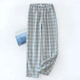 Men's Sleepwear Soft Drawstring Home Cotton Summer Autumn Loose Elastic Waist Casual Pyjama Pants Plaid Bottoms