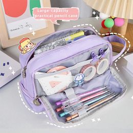 Layer Pencil Case Kawaii Handle Pen Box Students Large Capacity Storage Bag Makeup Organiser School Supplies Office Stationary
