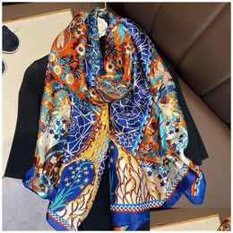 Scarves High Quality Silk Scarf Fashion Print Pattern Ladies Collar 180X90Cm Designer Scarfs Women Outdoor Beach Shawl Scarves Drop De Dhj3U