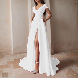 Casual Dresses Wedding Elegant Sexy Backless V-neck Party Dress White High Waist Side Split Floor-Length For Banquet Infinity Robe
