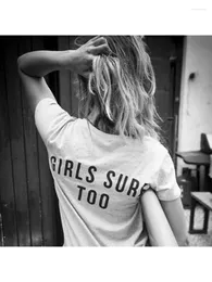 Women's T Shirts Girls Surf Too Back Printed Feminism T-Shirt Women Tumblr Fashion Graphic Tee Summer Short Sleeve Casual White Tops