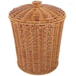 Laundry Bags Multi-function Round Rattan Trash Can Storage Basket Clothes Hamper Wicker Waste Plastic Wastebasket For Bedroom