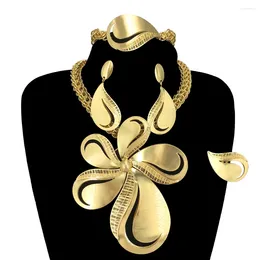 Necklace Earrings Set Woman Large Flower Pendant Banquet Wedding Party Accessories Brazilian Jewelry FHK16474