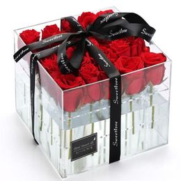 Superior Clear Acrylic Rose Display Stand Tray Rose Holder Gift Birthday Organizer Fresh Flowers Stirage Case Packging Box264P