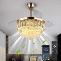 Chandeliers Ceiling Fans With Lights Dimmable Fandeliers 40'' Modern Retractable Remote Control Chandelier For Bedroom Livin