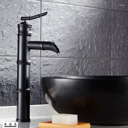 Bathroom Sink Faucets Copper European Black Bronze Simple Basin Faucet Counter Retro Long Bamboo Water Tap