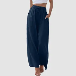 Women's Pants High Waisted Wide Leg Women Drawstring Elastic Waist Casual Trousers For Womens Comfy Soild Ropa De Mujer