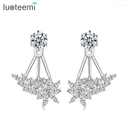 Stud Earrings LUOTEEMI Angle Wings Front And Back CZ Cubic Zirconia Double Use For Girls Christmal Gifts Accessories