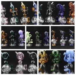 Scorpion octopus dolphin Colour Klein Bong Hookahs SOL Dab Rig Glass Recycler Smoking Flower Water Pipe Seed Of Life joint Size 14.4mm quartz banger