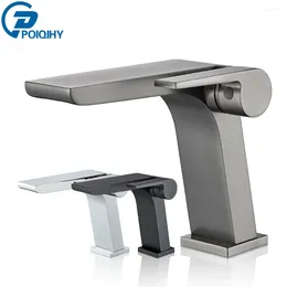 Bathroom Sink Faucets Gun Grey Basin Faucet Brass Waterfall And Cold Water Mixer Tap Single Handle Crane Chrome Black