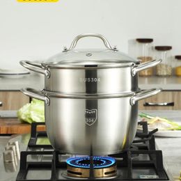 Double Boilers 2 Layers Stainless Steel Steamer Cooker Pot Rice Noodle For Cooking Home Appliances Boiler Soup Steam