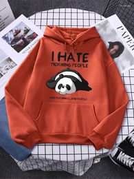 Women's Hoodies Lazy Panda I Hate Morning People Prints Hoody Woman Casual Oversize Sweatshirt Autumn Fleece Fashion Soft Clothes Men's