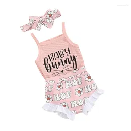 Clothing Sets Summer Easter Infant Baby Girl Outfits Letter Print Sleeveless Rompers Shorts Headband Cute Clothes Set