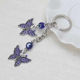 Keychains Lucky Evil Eye Charms Keychain Butterfly Pendent Tassel Key Chain Crystal Car Women Fashion Jewellery Gifts227e