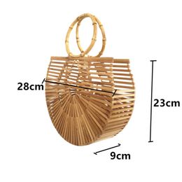 Half round bamboo bag, bamboo joint bracelet, handbag Ins, popular internet celebrity, bamboo root beach bag, half round hollow bamboo woven bag