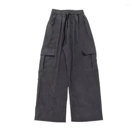 Men's Pants Regular Fit Trousers Solid Colour High Street Wide Leg Cargo With Drawstring Waist Multi For Comfortable