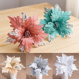 Decorative Flowers 25cm Glitter Artificial Christmas Fake Xmas Tree Ornaments Handmade DIY Year Party Decor Supplies