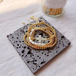 Charm Bracelets KKBEAD Shell Cross Braceler For Women Natural Pearls High Quality Gold Color Beaded Pulseras Bijoux Jewellery