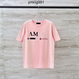 Розовые летние рубашки amari Splash Men amirl Mens Tamis Дизайнерская одежда AM личность с надписью Amar ink Футболка miri с коротким рукавом 2023 Летние топы Футболка Мужская мода