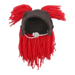 Dog Apparel Light Pet Hat Winter Warm Cat With Hilarious Fake Hair Ponytail Anti-slip Elastic Soft Ear Holes Funny For Thick