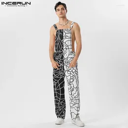 Men's Pants Men Jumpsuits Print Patchwork Sleeveless Summer Suspenders Rompers Streetwear 2024 Fashion Male Straps Overalls S-5XL INCERUN