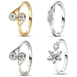 Cluster Rings 2024 Latest 925 Sterling Silver Snowflake Gold Droplet Ring For Women's Fashion High Quality Diy Jewellery