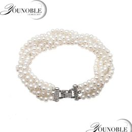 Bangles Beautif Real Freshwater Pearl Bracelet Women Mti Layer Strand Bracelets Female Birthday Gift Drop Delivery Dhuid