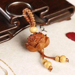 Keychains Selling Peach Wood Carved Lotus Flower Keychain Pendant Wooden Pagoda Gift Buddha